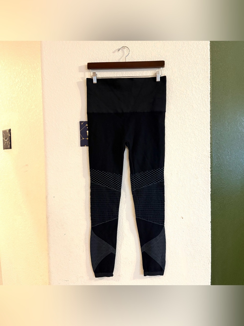 Spanx Womens Athletic Leggings Blue Indigo Textured Moto High Waist Plus Size 1X